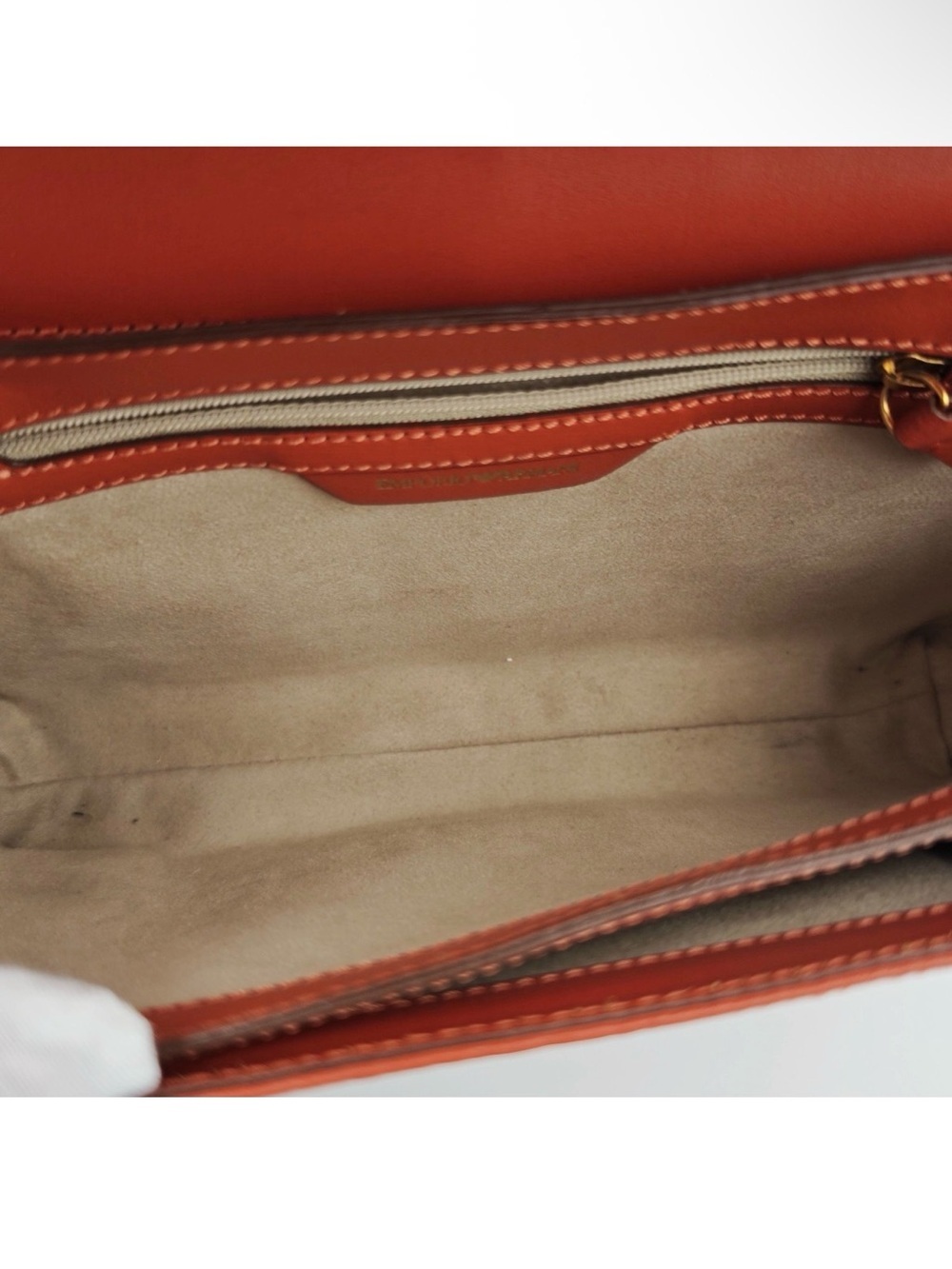 Emporio Armani Orange Leather Clutch Chain Bag Top Handle Gold Hardware - Picture 7 of 12